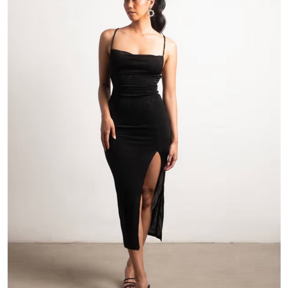 Tobi cowl neck slit midi dress